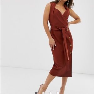 Shawl Collar Tie Front Midi Dress w Button Skirt